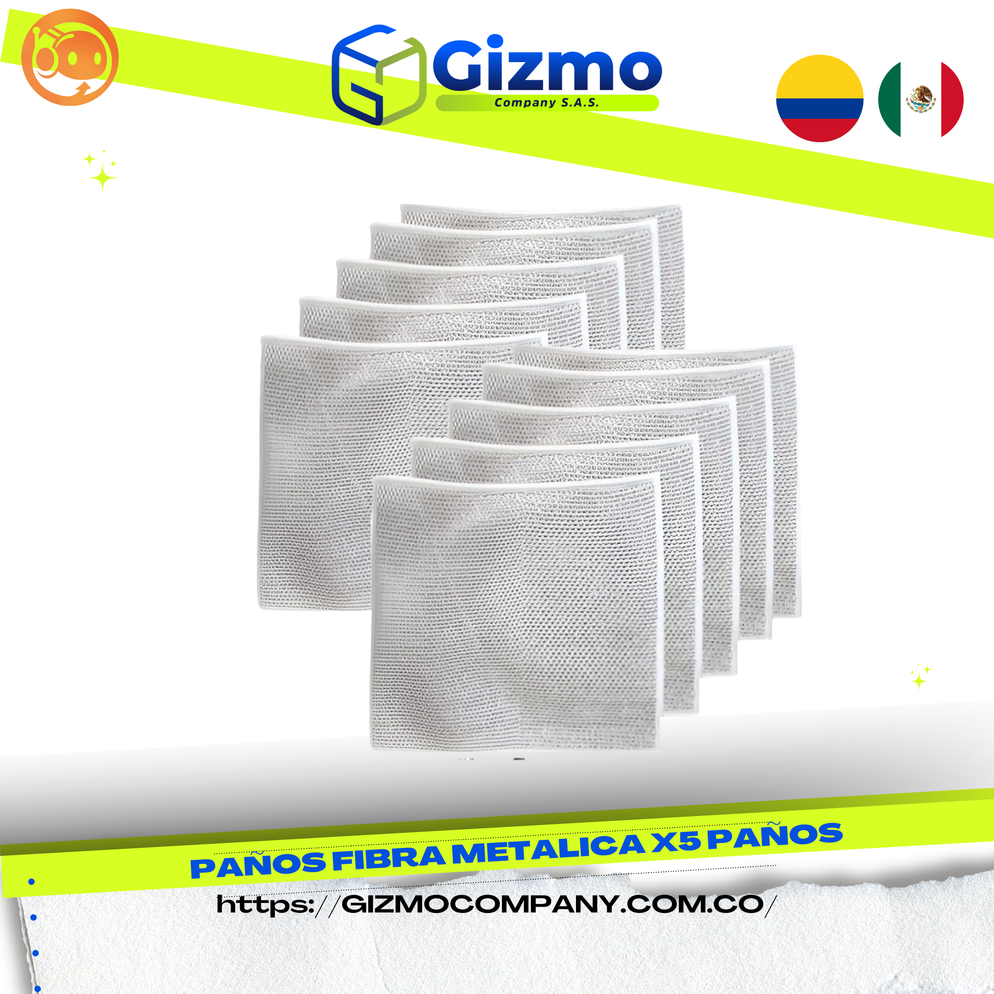 Set x5 Paños de Fibra Metálica Multiusos